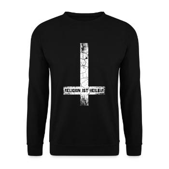 Religion is curable Cross Atheist Atheism - Unisex Sweatshirt - black - Front - Alina (178cm) & Michal (187cm)