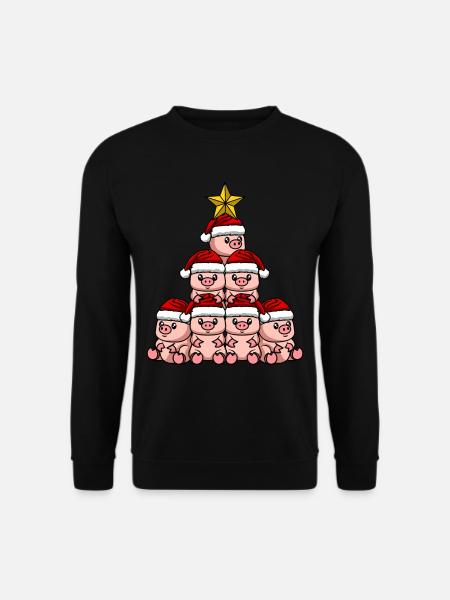 Schwein Weihnachtsbaum - Unisex Pullover - Schwarz