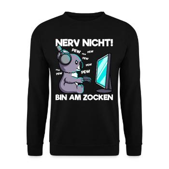 Nerv nicht bin am Zocken Gaming Koala - Unisex Pullover - Schwarz - Vorne - Alina (178cm) & Michal (187cm)