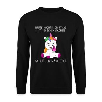 Heute Möchte Ich Menschen Schubsen - Unisex Pullover - Schwarz - Vorne - Alina (178cm) & Michal (187cm)