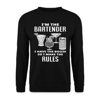 Barkeeper Meine Regeln Spruch Geschenk - Unisex Pullover - Schwarz - Vorne - Alina (178cm) & Michal (187cm)