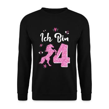 Geburtstag Mädchen 4 Jahre Pferd Prinzessin - Unisex Pullover - Schwarz - Vorne - Alina (178cm) & Michal (187cm)