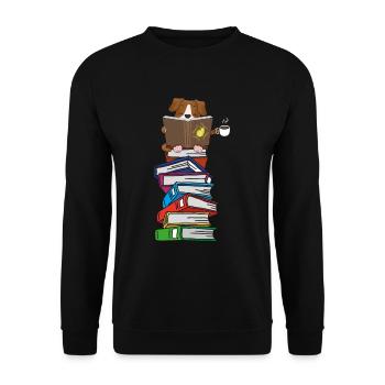 Hund liest Bücher mit Kaffee - Unisex Pullover - Schwarz - Vorne - Alina (178cm) & Michal (187cm)