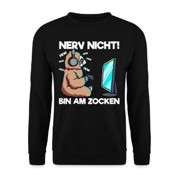 Nerv nicht bin am Zocken Gaming Faultier - Unisex Pullover - Schwarz - Vorne - Alina (178cm) & Michal (187cm)