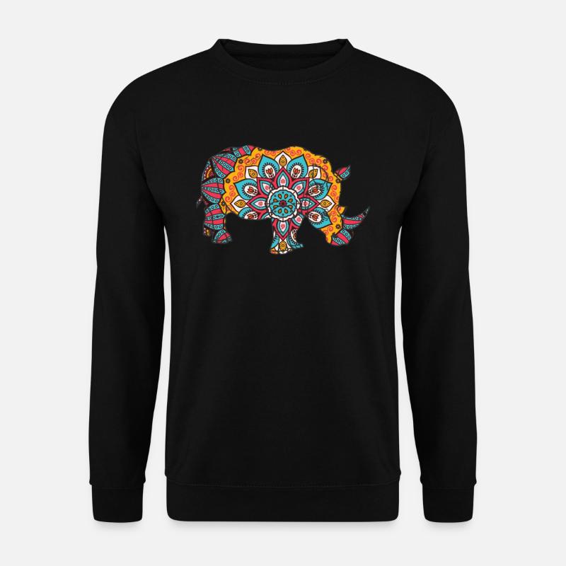 Mandala Rhinozeros Geometrisches Muster - Unisex Pullover - Schwarz