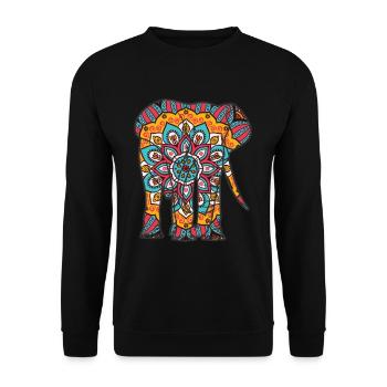Mandala Elefant Geometre Muster - Unisex Pullover - Schwarz - Vorne - Alina (178cm) & Michal (187cm)