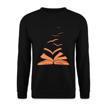 Buch Vögel Fliegender Vogel Bücherwurm - Unisex Pullover - Schwarz - Vorne - Alina (178cm) & Michal (187cm)