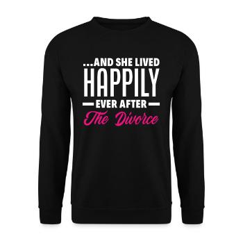 Scheidung Spruch Glückliches Eheende - Unisex Pullover - Schwarz - Vorne - Alina (178cm) & Michal (187cm)