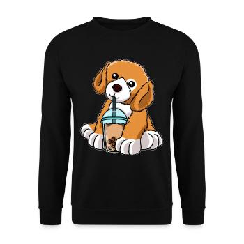 Kawaii Bubble Tea Hund - Unisex Pullover - Schwarz - Vorne - Alina (178cm) & Michal (187cm)