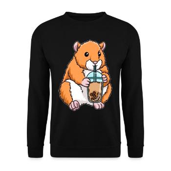 Hamster trinkt Bubble Tea - Unisex Pullover - Schwarz - Vorne - Alina (178cm) & Michal (187cm)