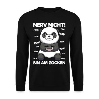 Nerv nicht bin am Zocken Gaming Panda - Unisex Pullover - Schwarz - Vorne - Alina (178cm) & Michal (187cm)