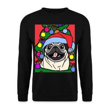 Carlin avec casquette de Noël Propriétaires de chiens de Noël - Sweat-shirt Unisexe - noir - Devant - Alina (178cm) & Michal (187cm)