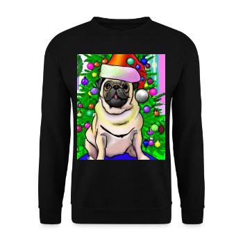 Carlin avec casquette de Noël Propriétaires de chiens de Noël - Sweat-shirt Unisexe - noir - Devant - Alina (178cm) & Michal (187cm)