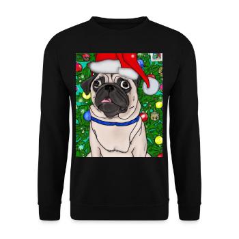 Carlin avec casquette de Noël Propriétaires de chiens de Noël - Sweat-shirt Unisexe - noir - Devant - Alina (178cm) & Michal (187cm)