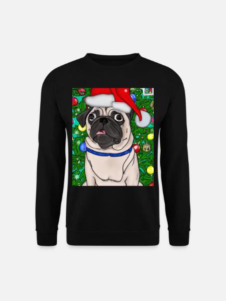 Mops Mit Weihnachtsmütze Weihnachten Hundebesitzer - Unisex Pullover - Schwarz