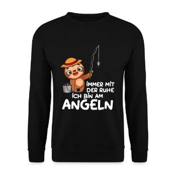 Immer mit der Ruhe ich bin am Angeln Faultier - Unisex Pullover - Schwarz - Vorne - Alina (178cm) & Michal (187cm)