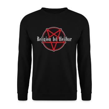Religion ist heilbar Pentagramm - Unisex Pullover - Schwarz - Vorne - Alina (178cm) & Michal (187cm)