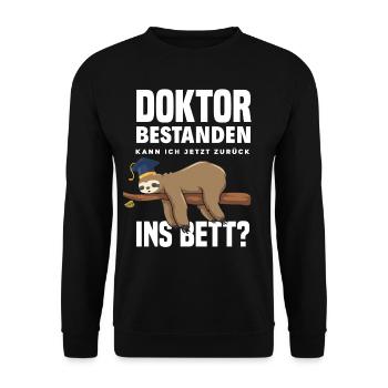 Doktortitel Faultier Müde Geschenk - Unisex Pullover - Schwarz - Vorne - Alina (178cm) & Michal (187cm)