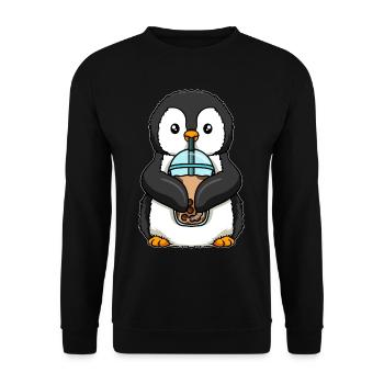 Kawaii Bubble Tea Pinguin - Unisex Pullover - Schwarz - Vorne - Alina (178cm) & Michal (187cm)