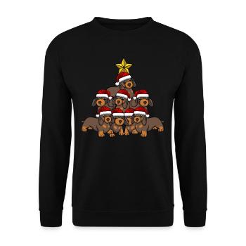 Dackel Weihnachtsbaum - Unisex Pullover - Schwarz - Vorne - Alina (178cm) & Michal (187cm)