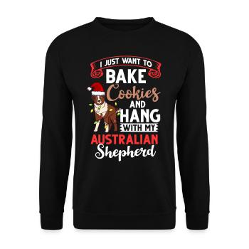 Australian Shepherd Weihnachten Hund Welpe - Unisex Pullover - Schwarz - Vorne - Alina (178cm) & Michal (187cm)