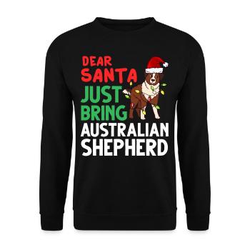 Australian Shepherd Weihnachten Hund Welpe - Unisex Pullover - Schwarz - Vorne - Alina (178cm) & Michal (187cm)