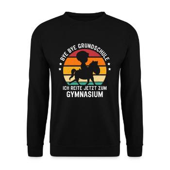 Bye Bye Grundschule Pferd Mädchen Einschulung - Unisex Pullover - Schwarz - Vorne - Alina (178cm) & Michal (187cm)