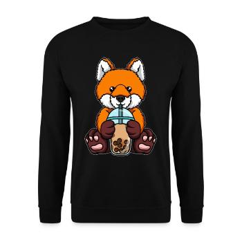Kawaii Bubble Tea Fuchs - Unisex Pullover - Schwarz - Vorne - Alina (178cm) & Michal (187cm)