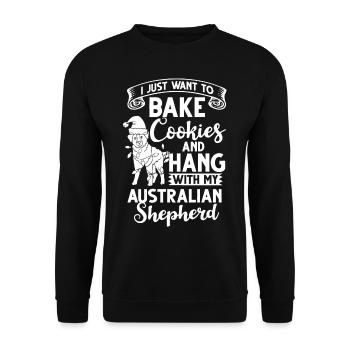 Australian Shepherd Weihnachten Hund Welpe - Unisex Pullover - Schwarz - Vorne - Alina (178cm) & Michal (187cm)
