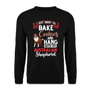 Australian Shepherd Weihnachten Hund Welpe - Unisex Pullover - Schwarz - Vorne - Alina (178cm) & Michal (187cm)