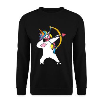 Dabbing Einhorn Bogenschießen - Unisex Pullover - Schwarz - Vorne - Alina (178cm) & Michal (187cm)