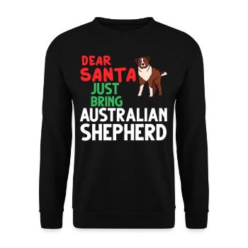 Australian Shepherd Weihnachten Hund Welpe - Unisex Pullover - Schwarz - Vorne - Alina (178cm) & Michal (187cm)