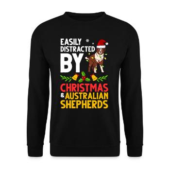 Australian Shepherd Weihnachten Hund Welpe - Unisex Pullover - Schwarz - Vorne - Alina (178cm) & Michal (187cm)