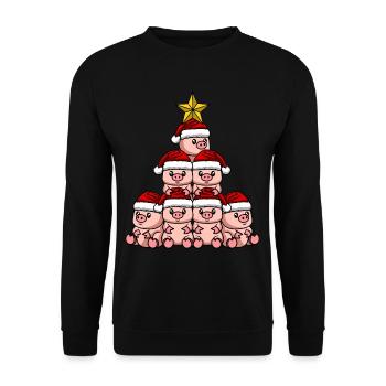 Schwein Weihnachtsbaum - Unisex Pullover - Schwarz - Vorne - Alina (178cm) & Michal (187cm)