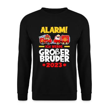 Feuerwehr Ich Werde Großer Bruder 2023 - Unisex Pullover - Schwarz - Vorne - Alina (178cm) & Michal (187cm)