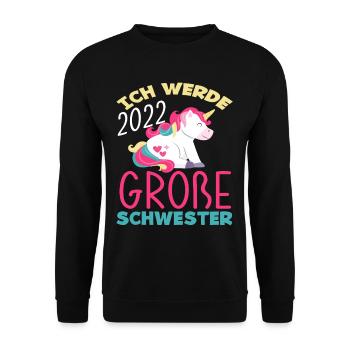 Einhorn Ich Werde Große Schwester 2022 - Unisex Pullover - Schwarz - Vorne - Alina (178cm) & Michal (187cm)