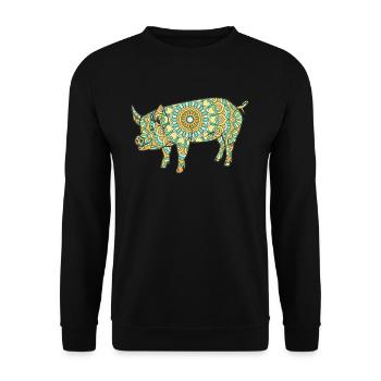 Mandala Pig Geometry Pattern - Sweat-shirt Unisexe - noir - Devant - Alina (178cm) & Michal (187cm)