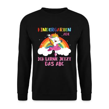 Kindergarten Ade Ich lerne ABC - Unisex Pullover - Schwarz - Vorne - Alina (178cm) & Michal (187cm)