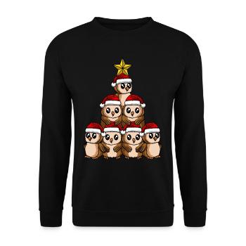 Eule Weihnachtsbaum - Unisex Pullover - Schwarz - Vorne - Alina (178cm) & Michal (187cm)