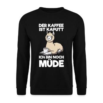 Der Kaffee Ist Kaputt Ich Bin Noch Müde Lama - Unisex Pullover - Schwarz - Vorne - Alina (178cm) & Michal (187cm)