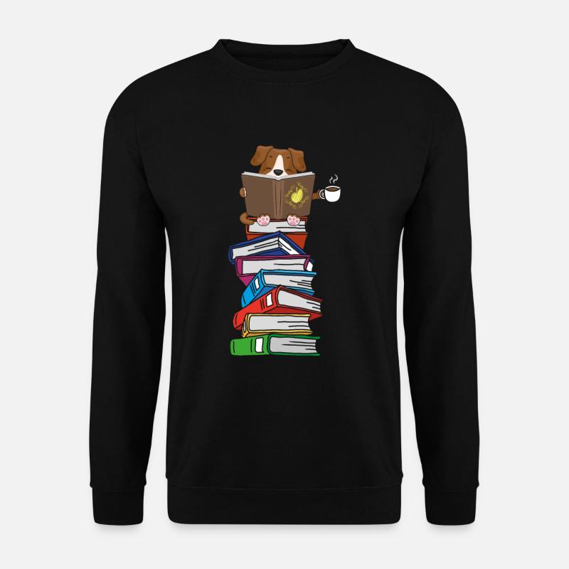 Hund liest Bücher mit Kaffee - Unisex Pullover - Schwarz