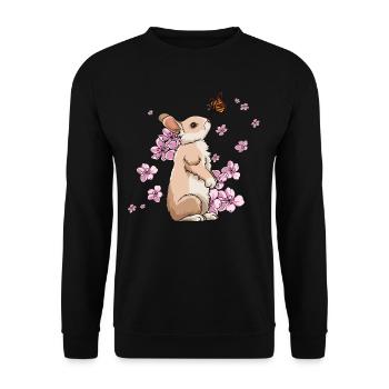 Japanese Cherry Blossom Hase - Unisex Pullover - Schwarz - Vorne - Alina (178cm) & Michal (187cm)