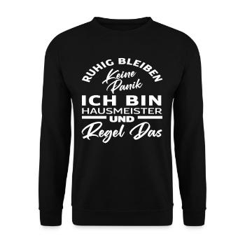 Hausmeister Ruhig Bleiben - Unisex Pullover - Schwarz - Vorne - Alina (178cm) & Michal (187cm)