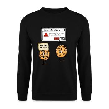 Delete Cookies das ende ist nah witzig nerd - Unisex Pullover - Schwarz - Vorne - Alina (178cm) & Michal (187cm)