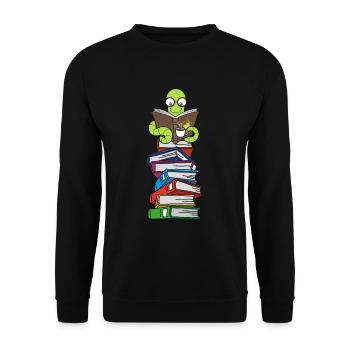 Wurm liest Bücher mit Kaffee - Unisex Pullover - Schwarz - Vorne - Alina (178cm) & Michal (187cm)
