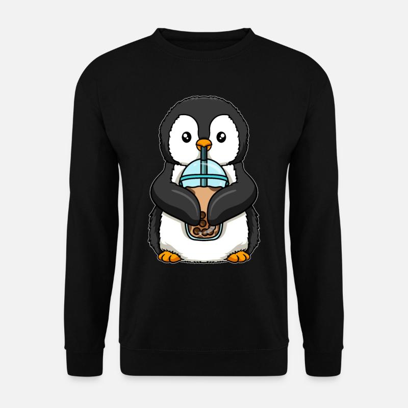 Pinguin trinkt Bubble Tea - Unisex Pullover - Schwarz