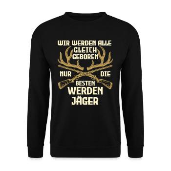 Jäger Spruch Jagen - Unisex Pullover - Schwarz - Vorne - Alina (178cm) & Michal (187cm)