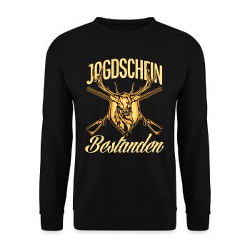 Jäger Jagdschein Bestanden Geschenk - Unisex Pullover - Schwarz - Vorne - Alina (178cm) & Michal (187cm)