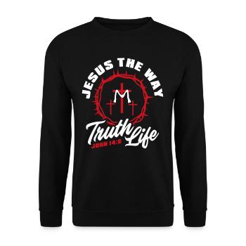 Jesus Glaube Bibelvers Christen - Unisex Pullover - Schwarz - Vorne - Alina (178cm) & Michal (187cm)