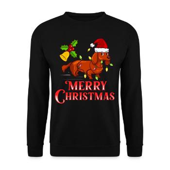 Doxie Dachshund Dackel Teckel Hund Weihnachten - Unisex Pullover - Schwarz - Vorne - Alina (178cm) & Michal (187cm)